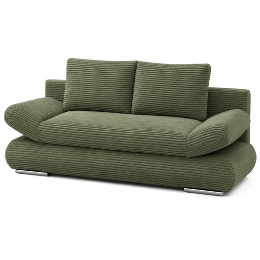 Hygger Schlafsofa mit Bettkasten, 145x202 cm – 2-Sitzer Sofa mit Schlaffunktion – Modernes, ausziehbares Sofa für das Wohnzimmer (Cord, Dunkelgrün)