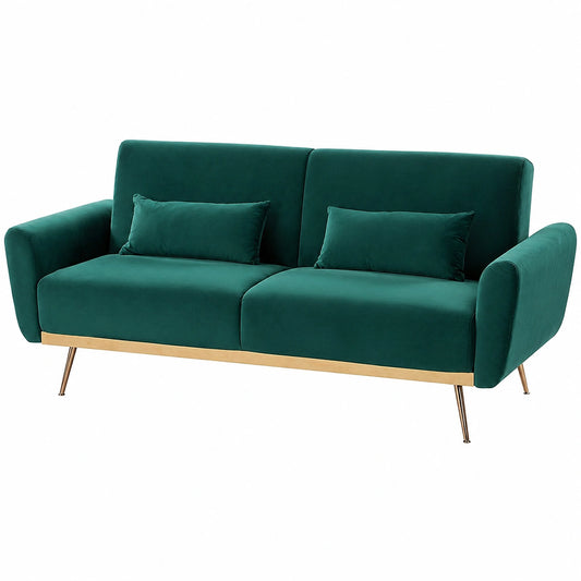 Beliani Retro-Sofa 3-Sitzer Grün Samt mit Kissen und Kupferbeinen
