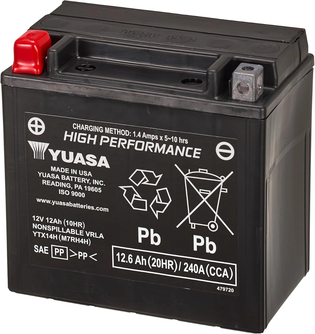 Yuasa YTX14H 12, Batteria ricaricabile, 12 V, Nero