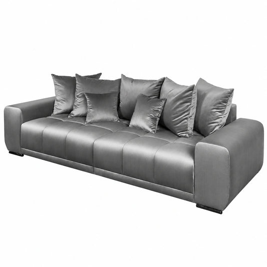 Großes Samtsofa ELEGANCIA 285cm in Silbergrau mit Kissen