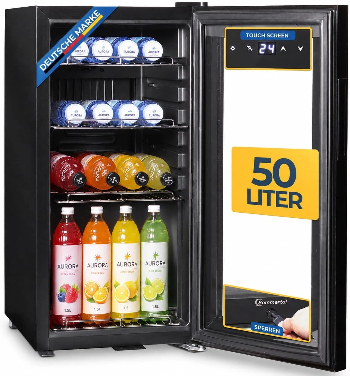 Sommertal, Frigorifero, 50L, con display digitale, a LED, silenzioso, Nero