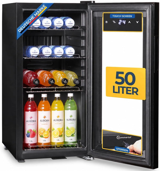 Sommertal, Frigorifero, 50L, con display digitale, a LED, silenzioso, Nero