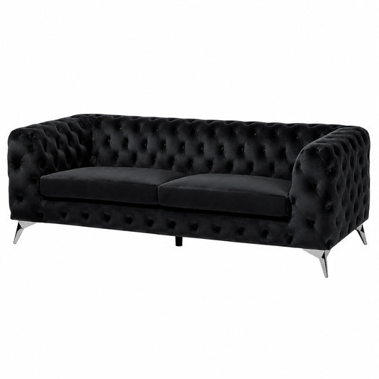 Elegantes Chesterfield Polstersofa aus Samt in Schwarz - Sotra Design