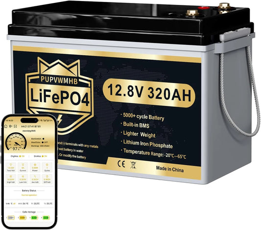 Batteria ricaricabile, 12V, 320Ah, 4096Wh, con Bluetooth