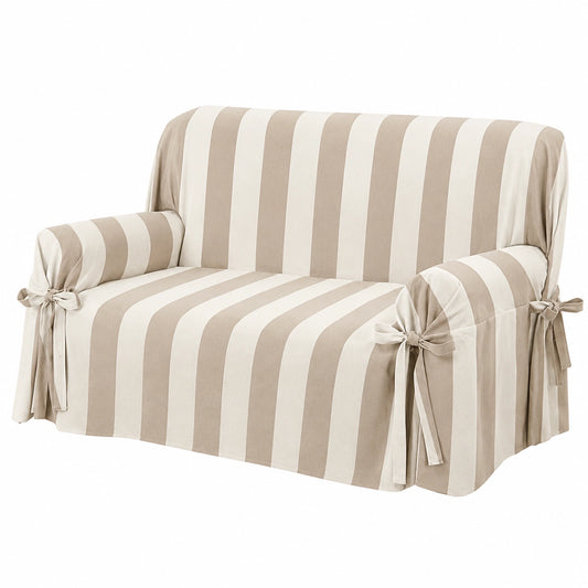 HomeLife Waschbare Baumwoll-Sofabezüge, 2-Sitzer, Schutz gegen Staub und Tierhaare, gestreift Beige/Creme