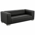 SIT-Möbel 3-Sitzer Sofa aus Kunstleder mit Hevea-Holzbeinen, Schwarz, 222 x 90 x 72 cm