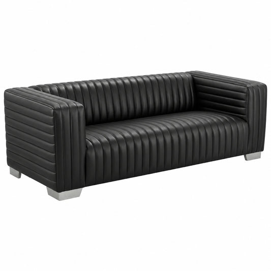 SIT-Möbel 3-Sitzer Sofa aus Kunstleder mit Hevea-Holzbeinen, Schwarz, 222 x 90 x 72 cm