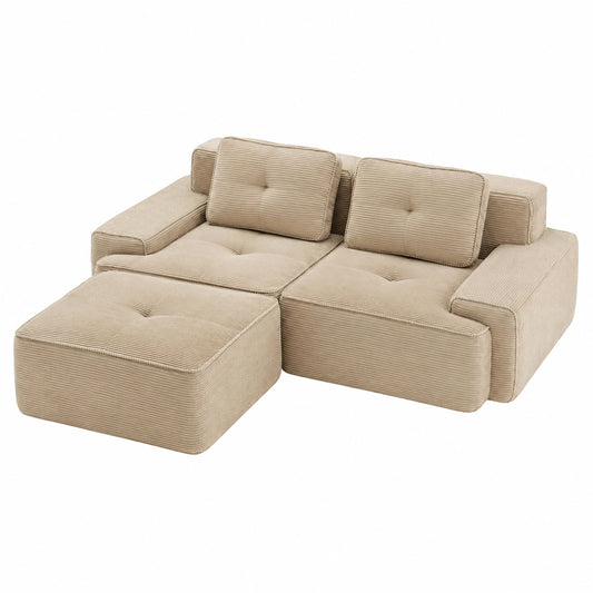 Ecksofa mit Ottoman, Schlafsofa, Komforttief, Modular, Hellkhaki
