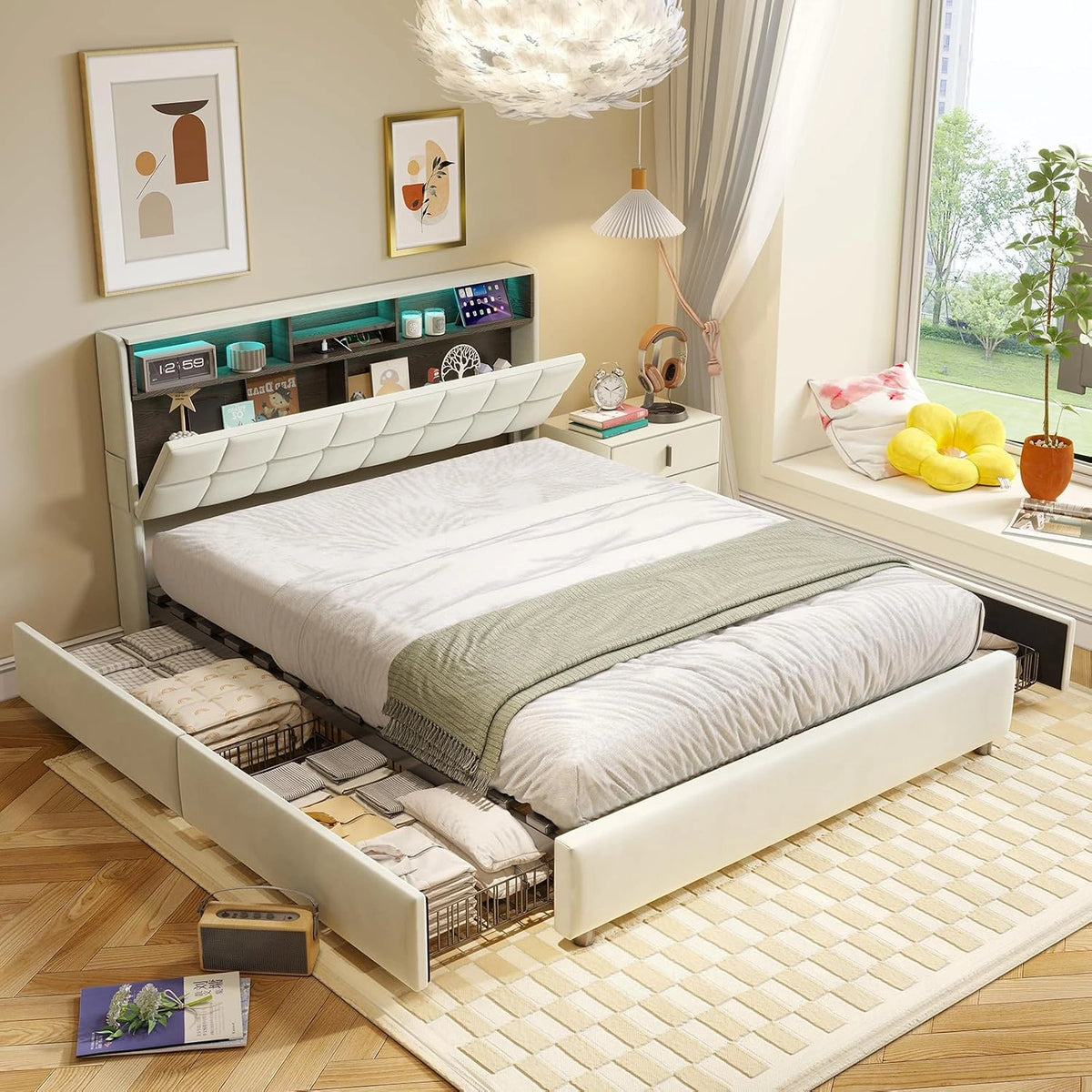 Letto, 500KG, a LED, Beige