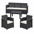 Rattan Gartenmöbel Set für 5 Personen – Bank, Sessel & Tisch, Outdoor Loungemöbel