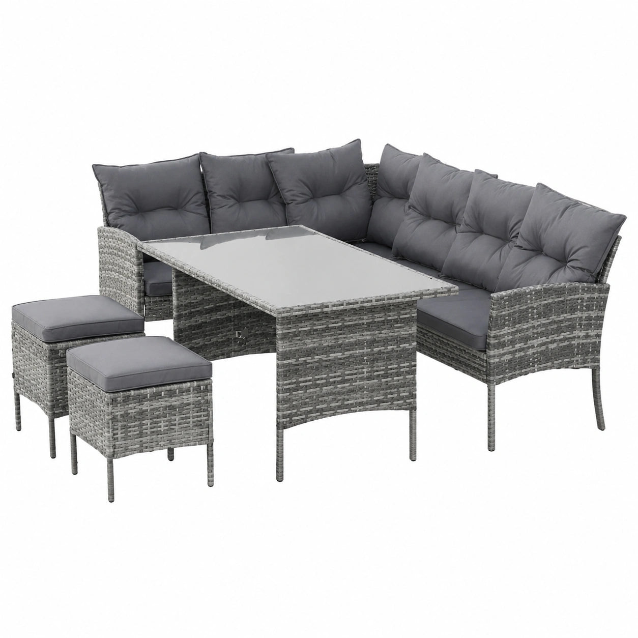 Modulares Gartenlounge-Set für 7-8 Personen, Wetterfeste Outdoor-Möbel mit Tisch und Kissen, Waschbarer Bezug, Ideal für Balkon und Pool, Farbe: Grau