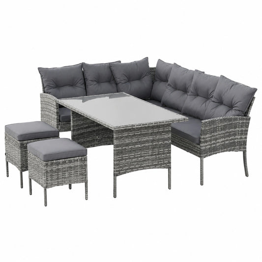 Modulares Gartenlounge-Set für 7-8 Personen, Wetterfeste Outdoor-Möbel mit Tisch und Kissen, Waschbarer Bezug, Ideal für Balkon und Pool, Farbe: Grau