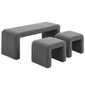 Clevich 3er Sitz- und Polsterbank Set, modernes Design für Schlafzimmer und Flur, inkl. 2 Hocker – Grau