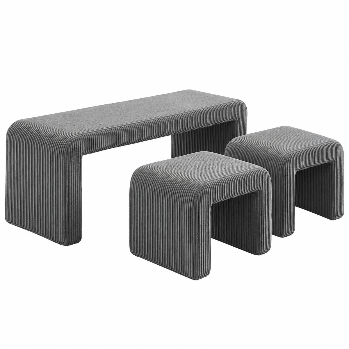 Clevich 3er Sitz- und Polsterbank Set, modernes Design für Schlafzimmer und Flur, inkl. 2 Hocker – Grau