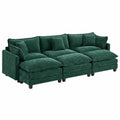 Elegantes Dreisitzer-Sofa mit Ottomane, Chenille-Bezug und Komfortkissen, ideal für Wohn- und Schlafzimmer, Dunkelgrün