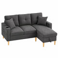 Modernes 3-Sitzer Ecksofa mit Stauraum und Getränkehalter, Chaiselongue, Wohnzimmersofa für Wohnung und Büro, Inklusive Kissen, Dunkelgrau