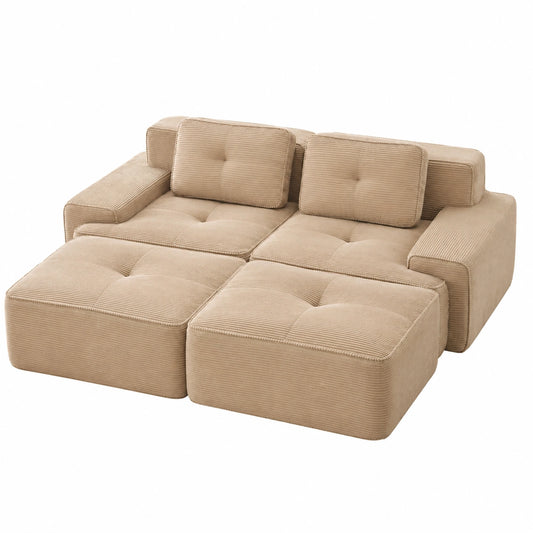 Modulares Schlafsofa mit Ottoman und Komfortpolsterung, Sofagarnitur für Wohnzimmer, 32D Schaumstoff, Hellkhaki