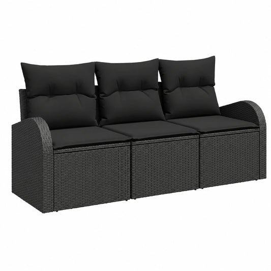 Gartenmöbel-Set aus Poly Rattan mit Kissen, wetterfest, Schwarz, ideal für Terrasse und Balkon