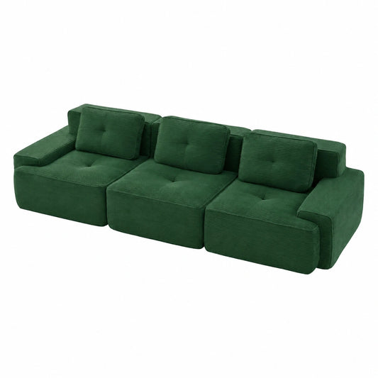 Modulares Cord-Sofa, 3-Sitzer, Modernes Design, Komfort und Tiefsitz, Ohne Montage, Hochelastischer Schaumstoff, Grün