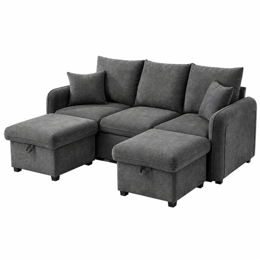 Modulares U-Sofa mit Stauraum und Schlaffunktion, Chenille-Bezug, inklusive Hocker und Schubladen