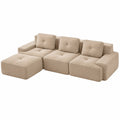 Ecksofa mit Ottomane, Modulares L-förmiges Sofa, Hellkhaki, 3-Sitzer + 1