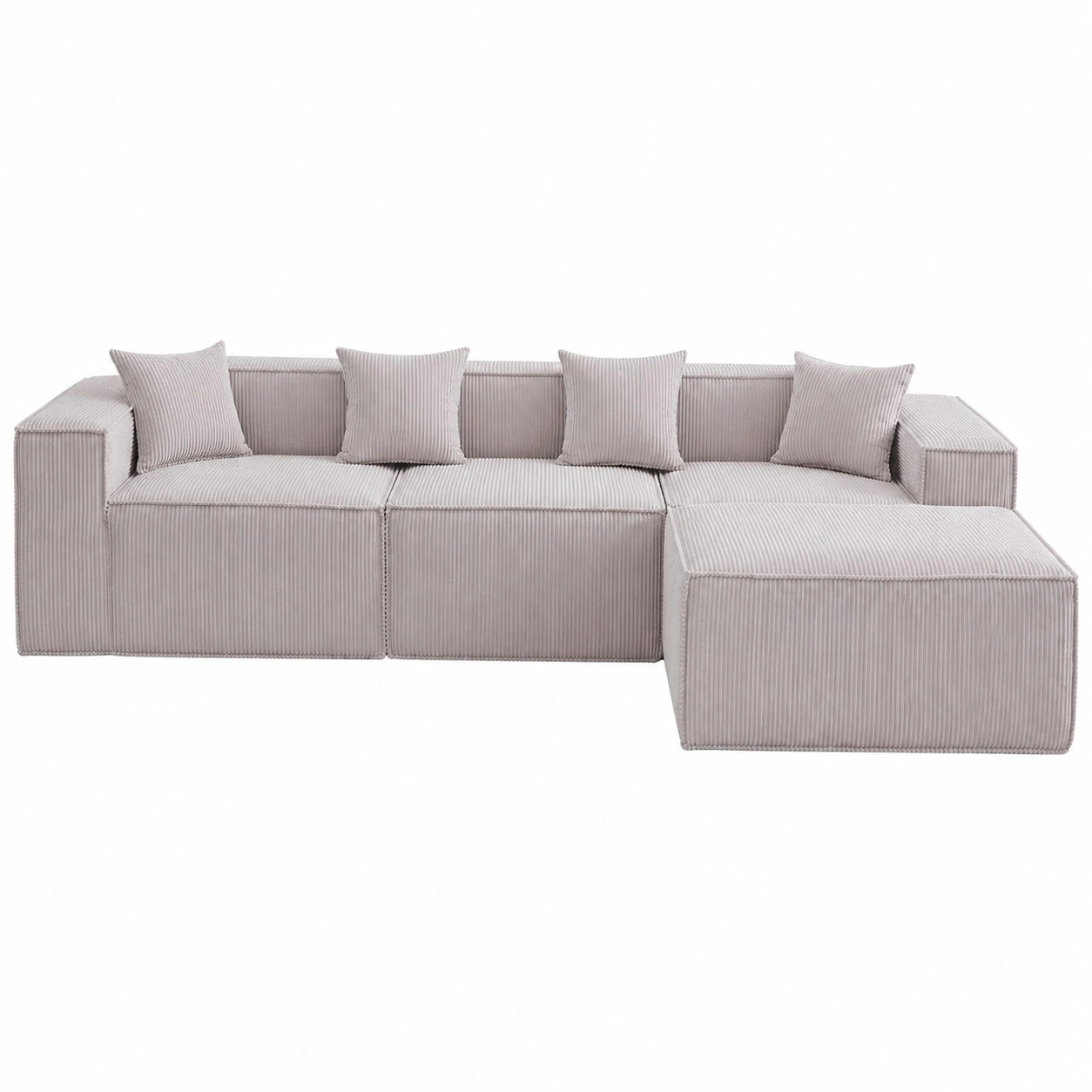 Modulares L-förmiges Ecksofa mit Komfortschaum, Cord-Klappsofa, Beige, 277x165.5x65.5 cm