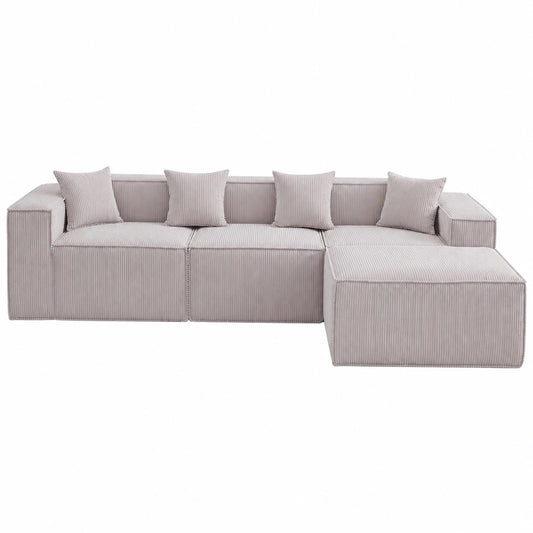 Modulares L-förmiges Ecksofa mit Komfortschaum, Cord-Klappsofa, Beige, 277x165.5x65.5 cm