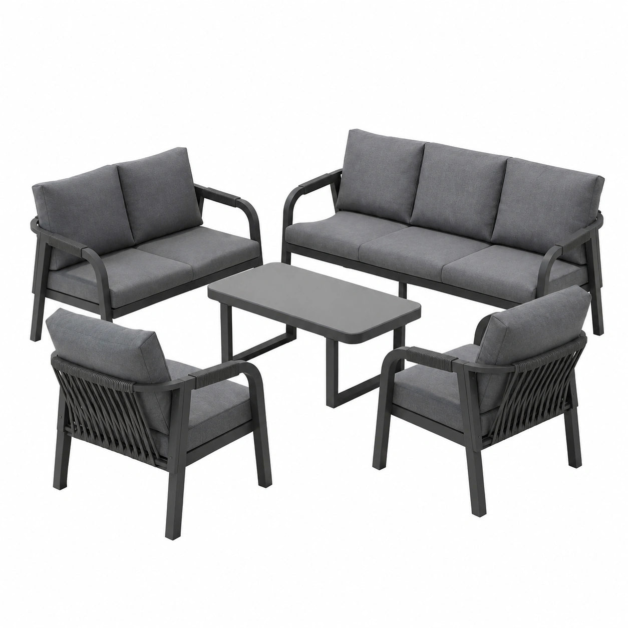 7-Sitzer Gartenmöbel-Set, wetterfeste Outdoor-Lounge mit Geflecht, Sofas, Sessel und Couchtisch, ideal für Terrasse und Garten, Grau