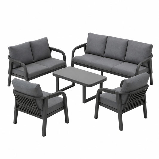 7-Sitzer Gartenmöbel-Set, wetterfeste Outdoor-Lounge mit Geflecht, Sofas, Sessel und Couchtisch, ideal für Terrasse und Garten, Grau