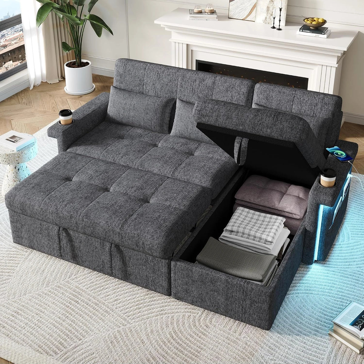 Letto, a LED, regolabile, con controllo intelligente, Grigio