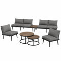 Antikes Outdoor-Lounge-Set für 6 Personen, inkl. Ecksofa und Regal, Garten-Essgruppe mit Tisch und Kissen
