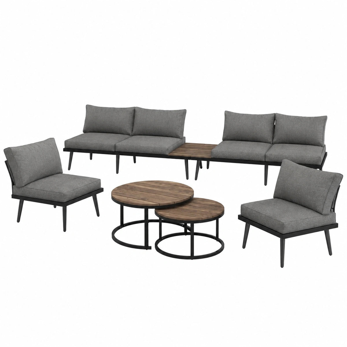 Antikes Outdoor-Lounge-Set für 6 Personen, inkl. Ecksofa und Regal, Garten-Essgruppe mit Tisch und Kissen