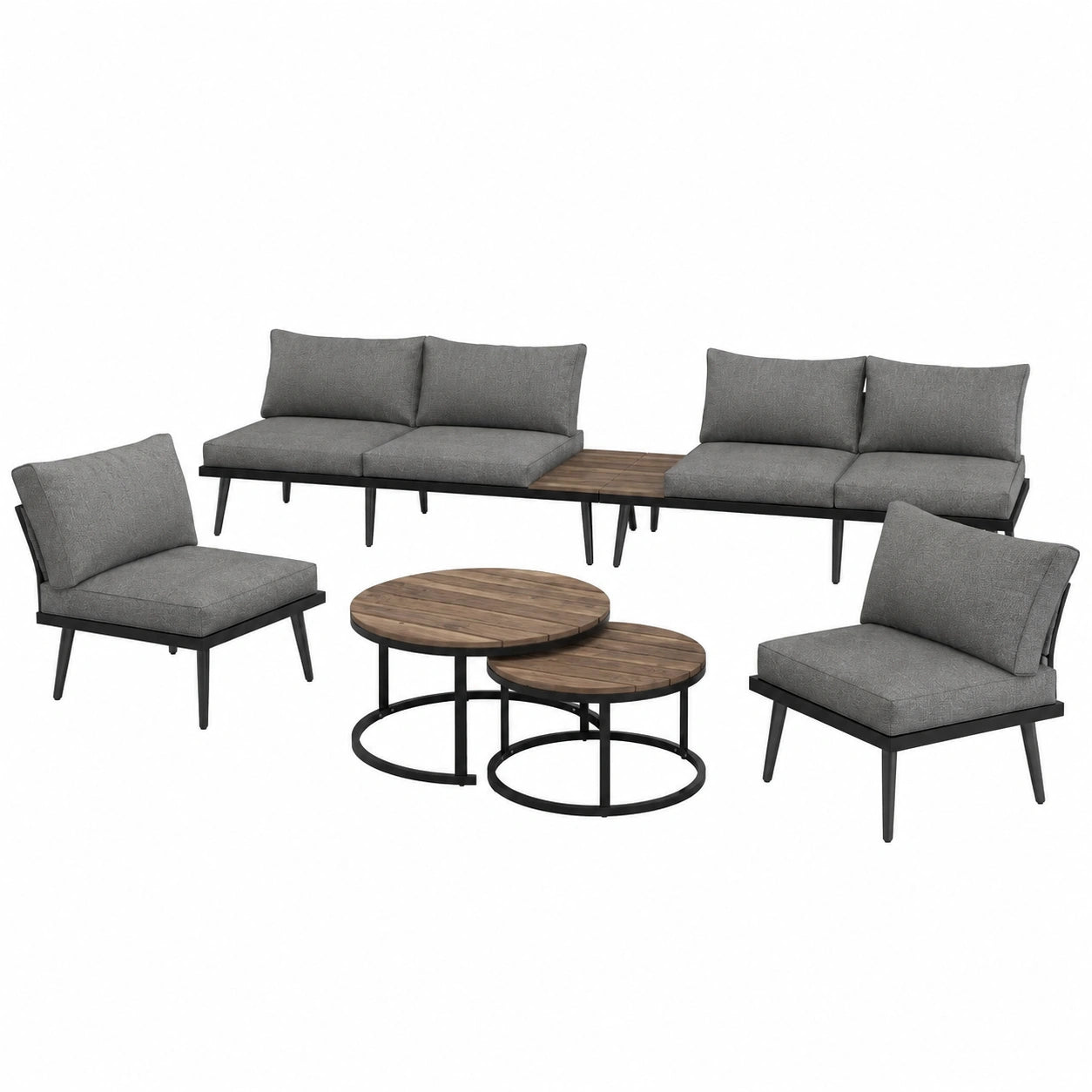 Antikes Outdoor-Lounge-Set für 6 Personen, inkl. Ecksofa und Regal, Garten-Essgruppe mit Tisch und Kissen