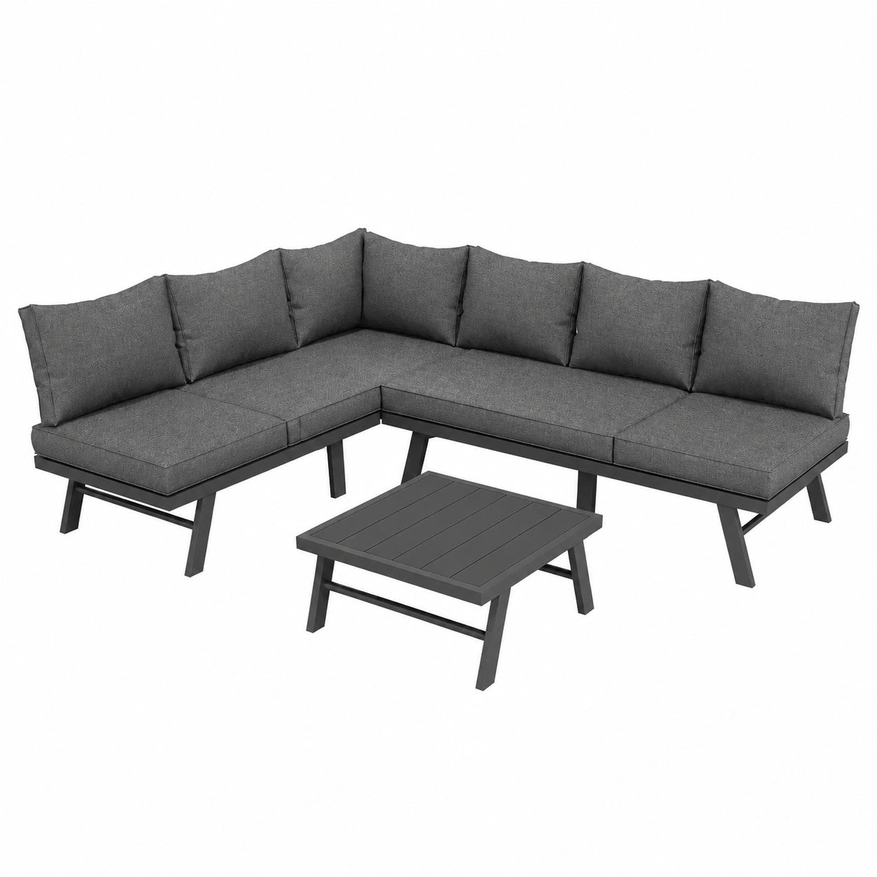 Modulares Gartensofa-Set für 6 Personen, wetterfeste Terrassenmöbel mit Kissen und stabilem Gestell, Graue Outdoor Lounge