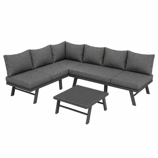 Modulares Gartensofa-Set für 6 Personen, wetterfeste Terrassenmöbel mit Kissen und stabilem Gestell, Graue Outdoor Lounge