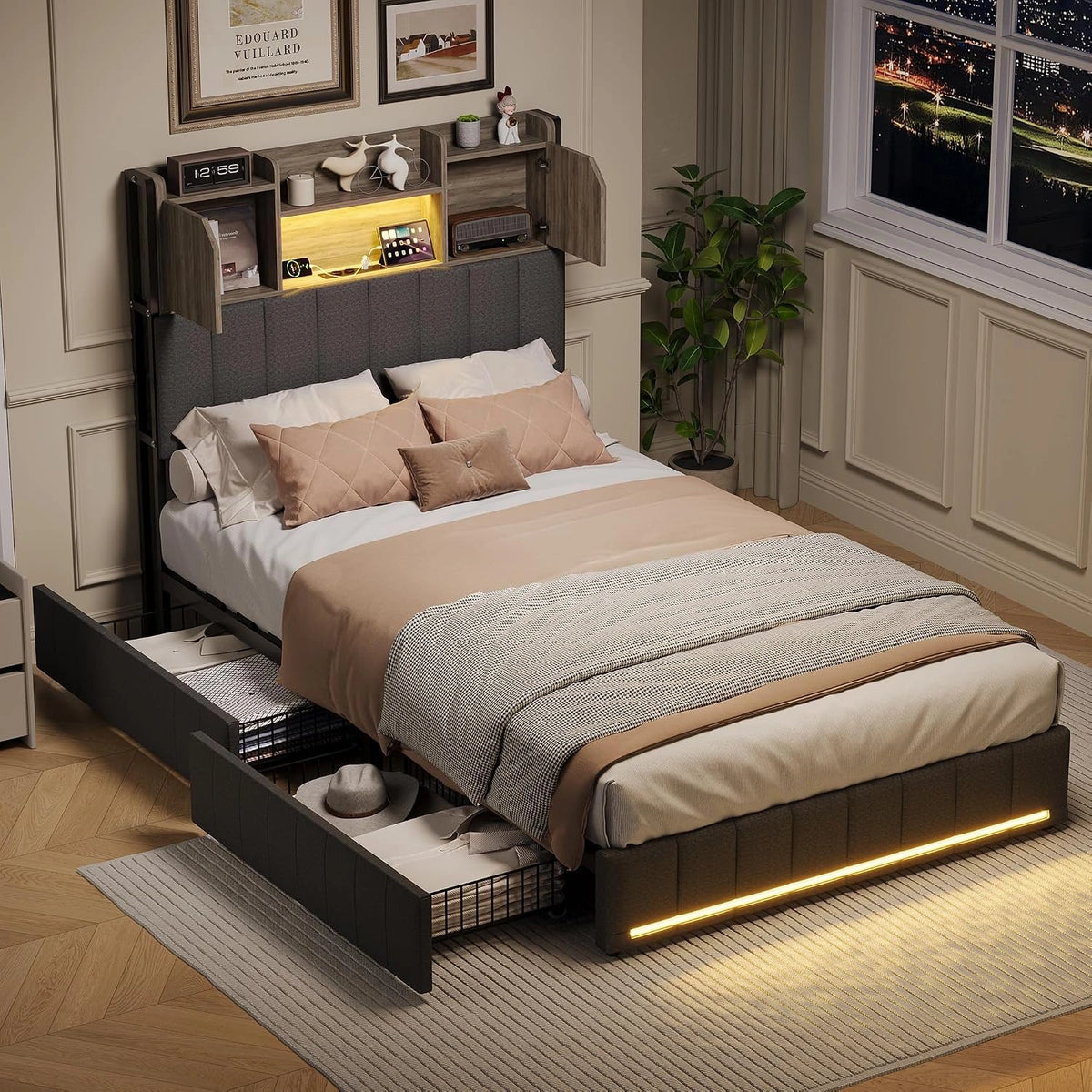 Letto, 200 cm, a LED, Grigio